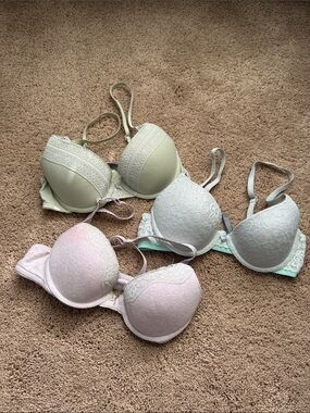 Aerie Bridget Lace Push-Up Bra Set - Pink, mint & yellow 32B